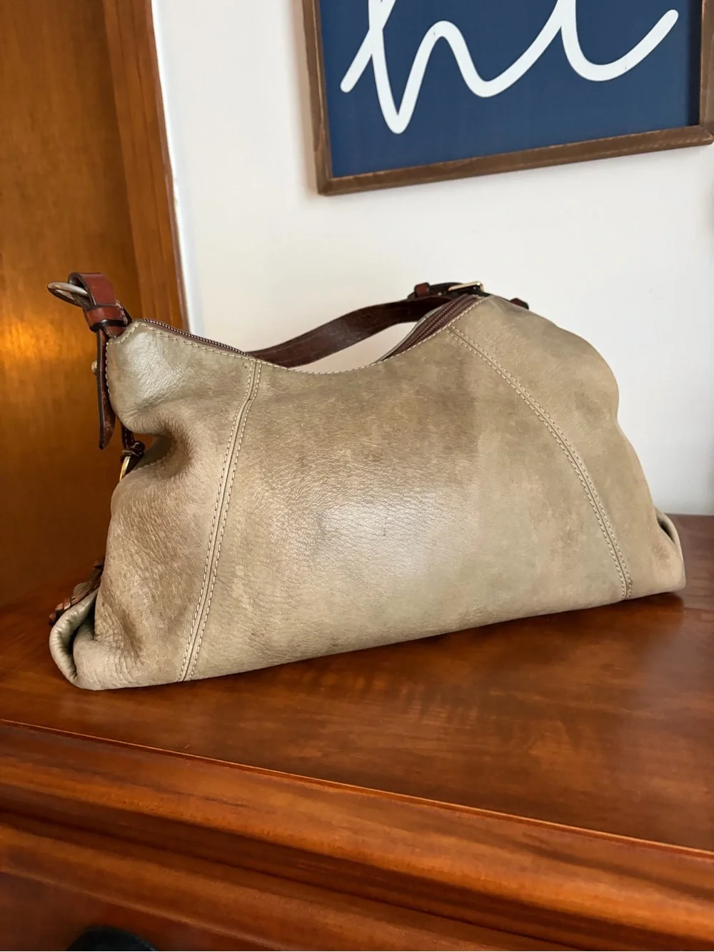 Dooney & Bourke Olive and Brown Leather Hobo Shoulder Bag *READ*
